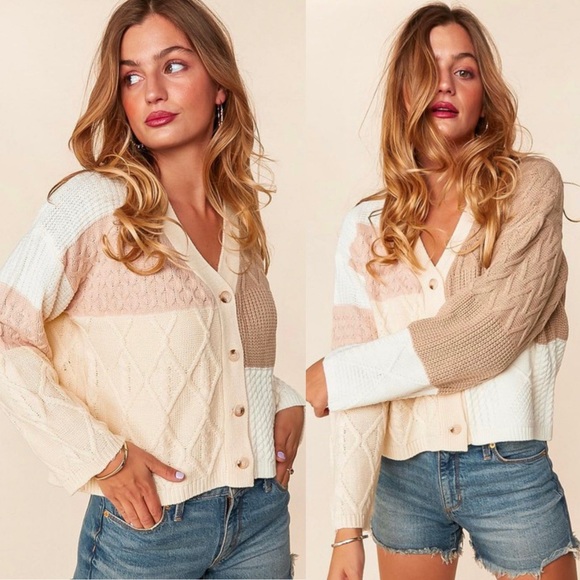 Sweaters - Button Up Knit Cropped Cardigan Sweater